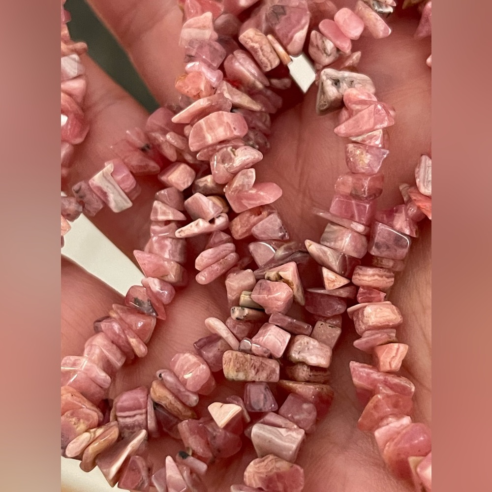Natural rhodochrosite free form bead long necklace - Picture 5 of 6